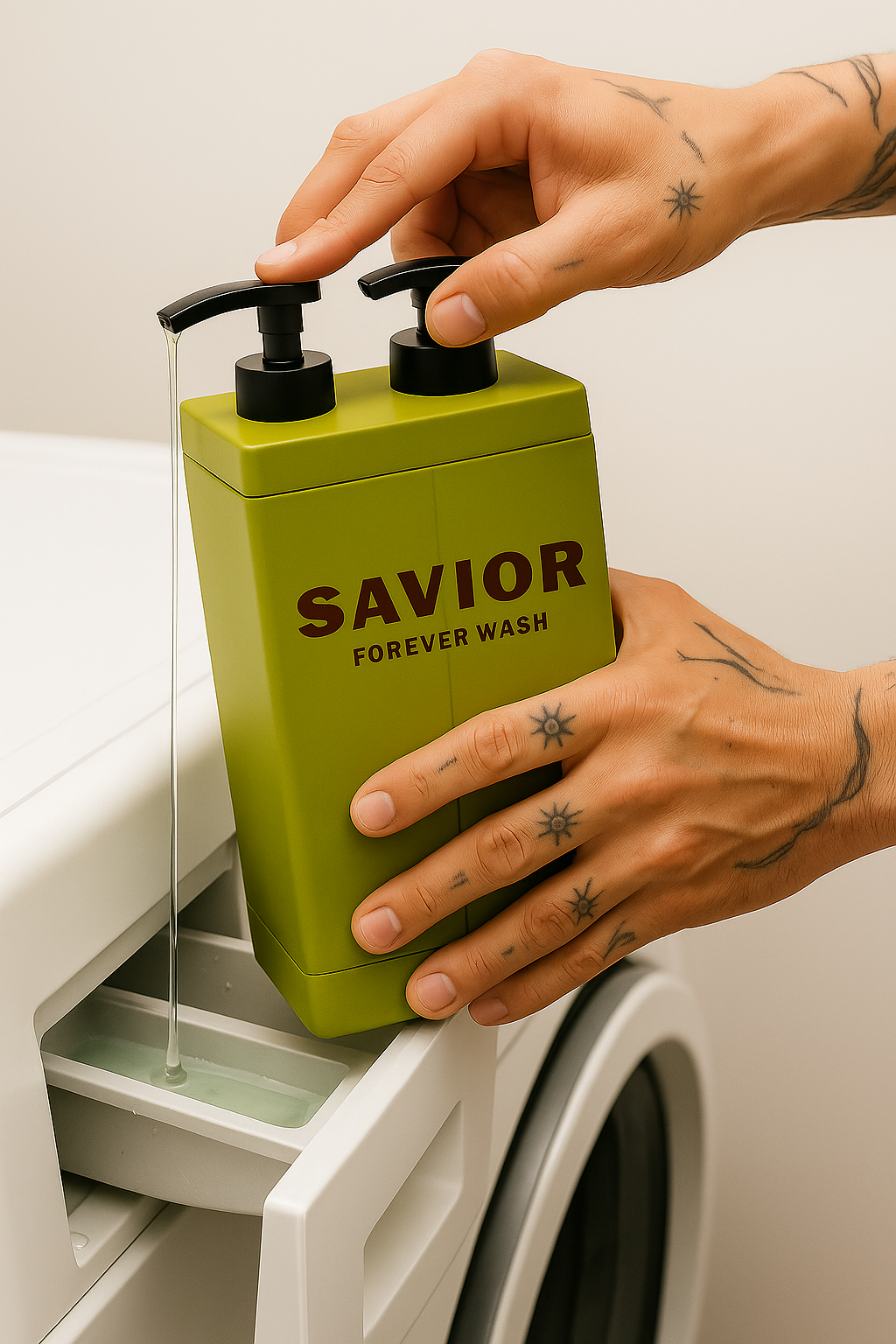 Pumping dual-phase detergent into washer tray